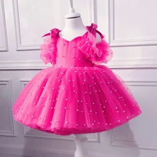 Vestido De Malha Infantil Feminino Com Pérolas De 1-5 Anos