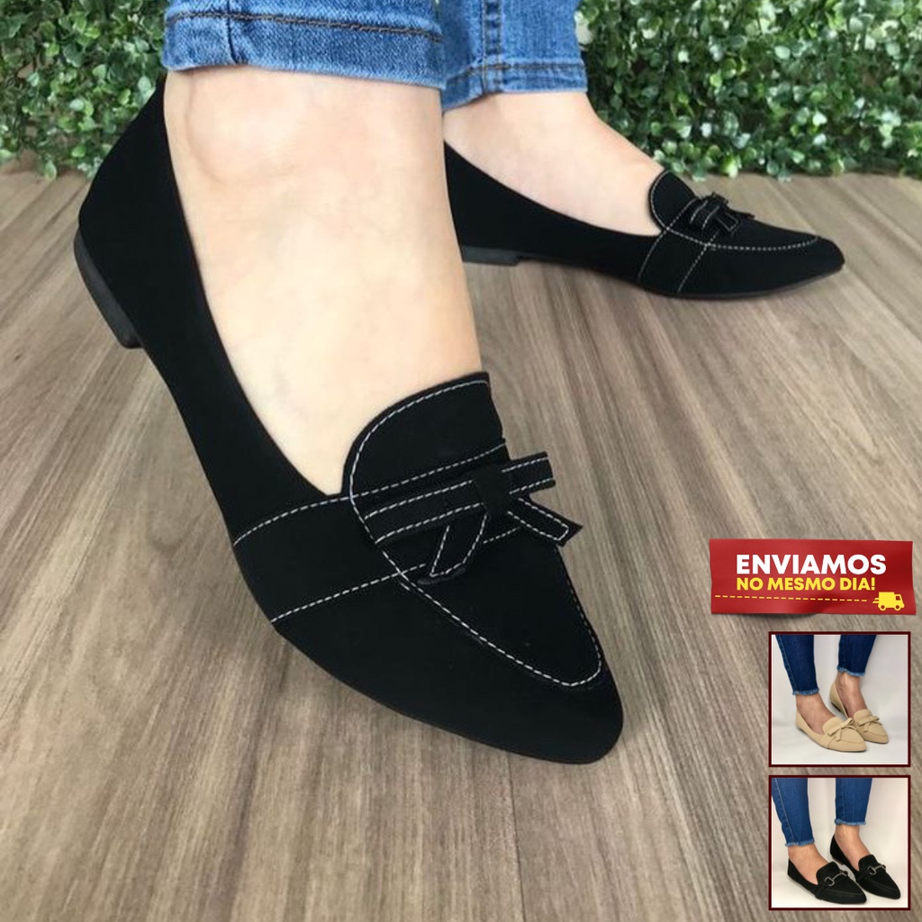 Sapatilha Feminino Mule Sapato Bico Fino Mocassim Rasteirinha Feminina  Casual Confortável Leve Preto Molec