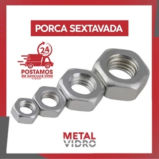 Porca Sextavada Zincada Vários Tamanhos - Pacote C/ 25 Unidades