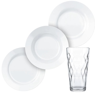 Aparelho de Jantar Duralex Opaline – 16 Peças - Prato fundo, Raso, Sobremesa, Copos