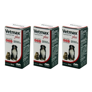 Combo 3 Vetmax Suspensão 30ml Vetnil Vermífugo Cães e Gatos