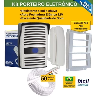 Kit Interfone Residencial Porteiro Eletrônico + Protetor + Cabo para interfone 50mts