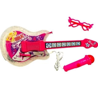 Guitarra com Alça Pop Star Com microfone e óculos Rosa Brinquedos Com som e Luzes