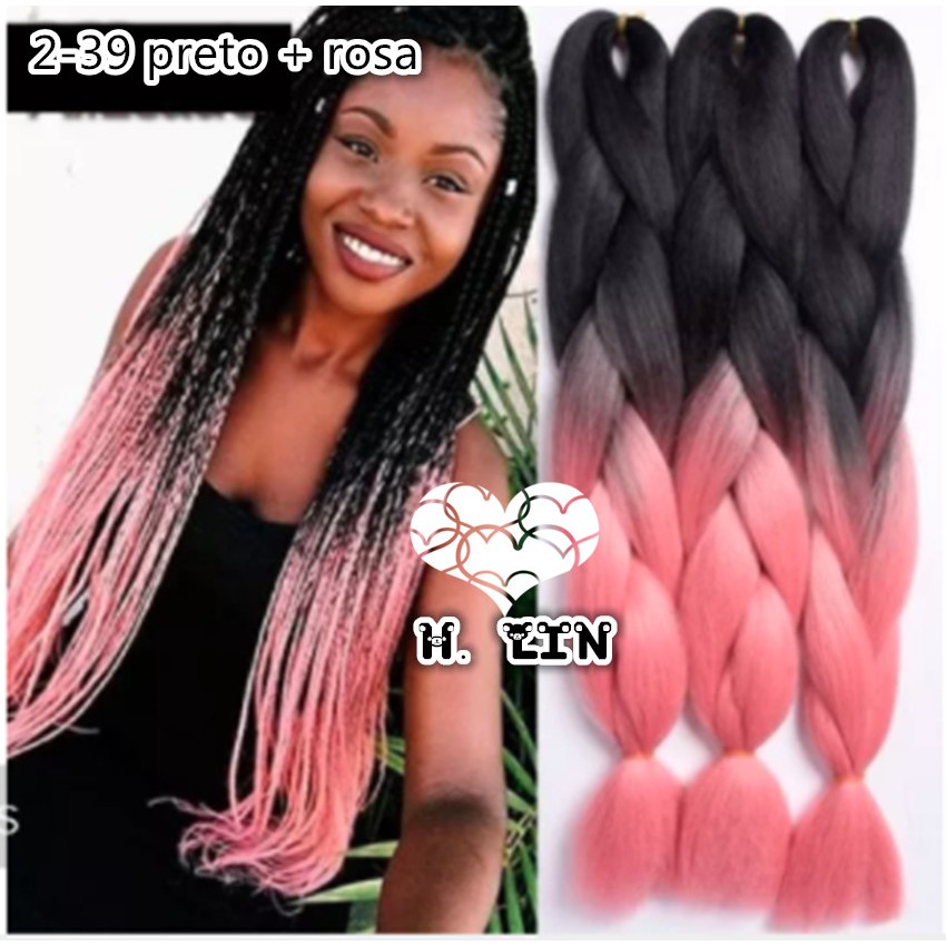 Kanekalon Jumbo Tranças Box Braid Twist Cor 2pink rosa bebe marca H. Lin  165gramas 208cm