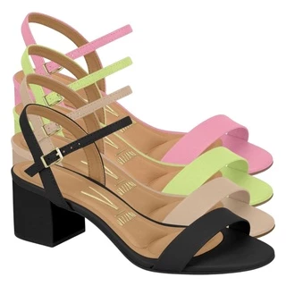 Sandalia Vizzano Feminina Salto Grosso Medio Palmilha Comfy Fivela Original