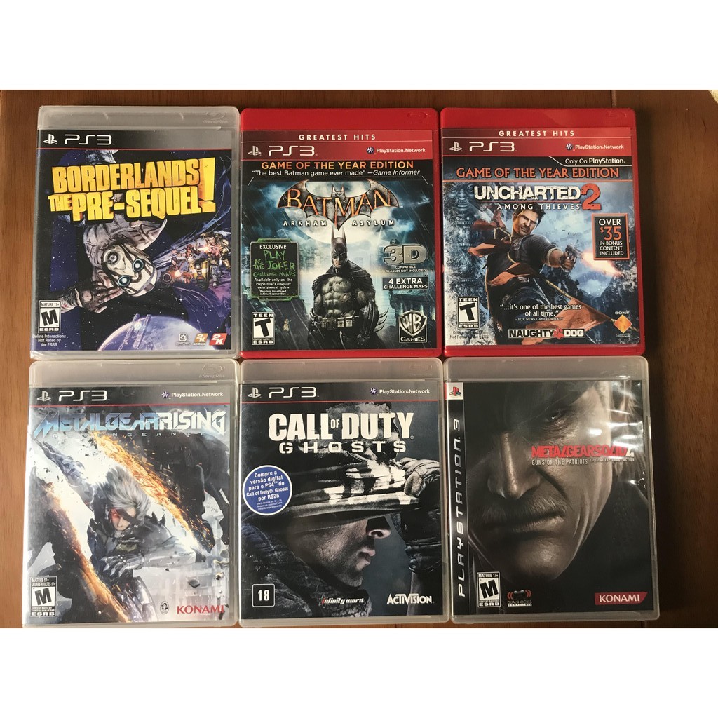 Jogos Ps3 Games PlayStation 3 Só 32 reais cada Borderlands Batman Arkham Asylum Uncharted 2 Call of Duty ghosts Metal Gear rising solid 4