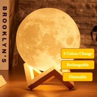 (50 % OFF Hoje) Em Estoque Lâmpada De Lua LED 3D Lunar Carregamento USB Touch Control Night Light Nursery Lamp