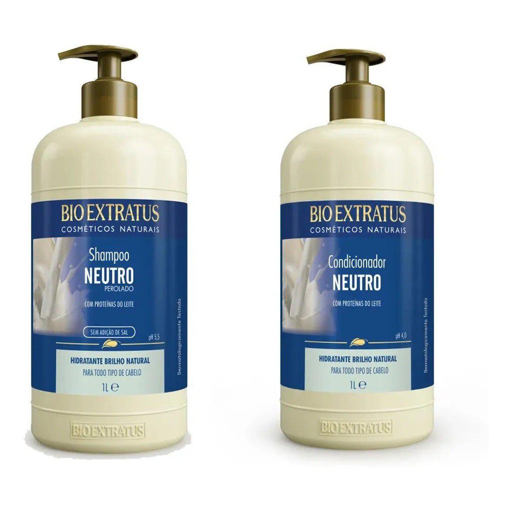 Kit 1 Shampoo 1 Condicionador NEUTRO 1L Bio Extratus - poliitens