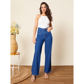 Calça Jeans Feminina Pantalona Wide Leg