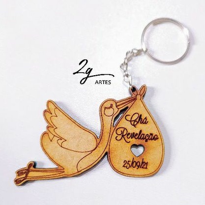 50 Chaveiros personalizados em mdf Chá Revelação Cegonha