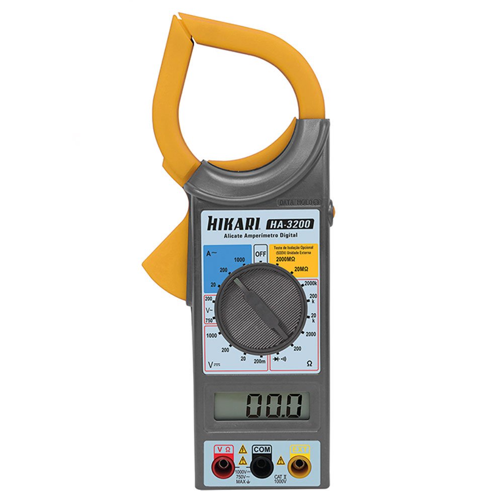 Alicate Amperímetro Digital Hikari HA-3200 - com Bolsa, Bateria e Ponta de Prova - Bip Continuidade
