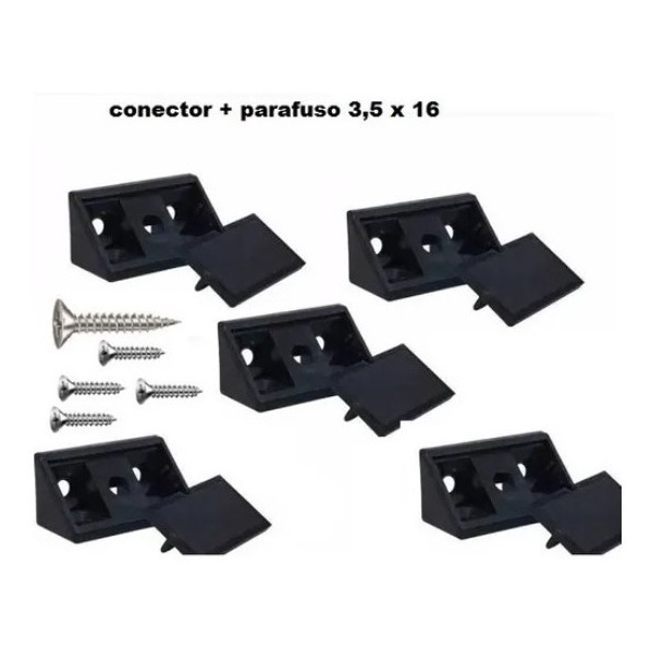 Cantoneira Conector 4 Furo Preto Para Moveis 10 Pçs+40 Paraf