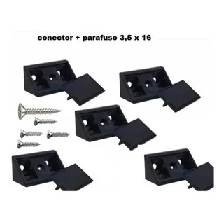 Cantoneira Conector 4 Furo Preto Para Moveis 10 Pçs+40 Paraf