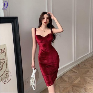DovecityHigh-end Retro Party Dress Velvet Vestido De Suspense Rosa Slim