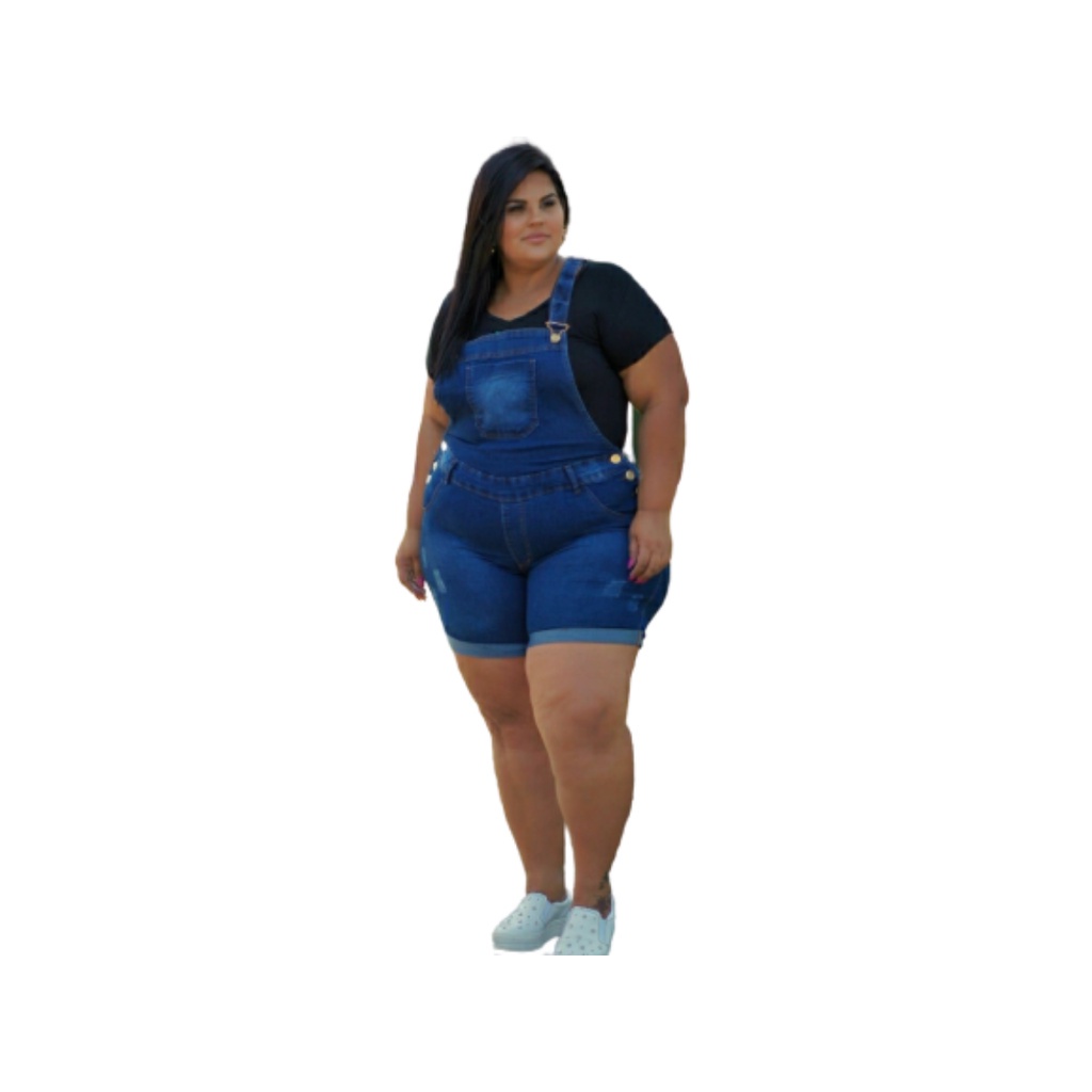 Jardineira Macacão Plus Size Feminina Jeans 48 Linha Premium