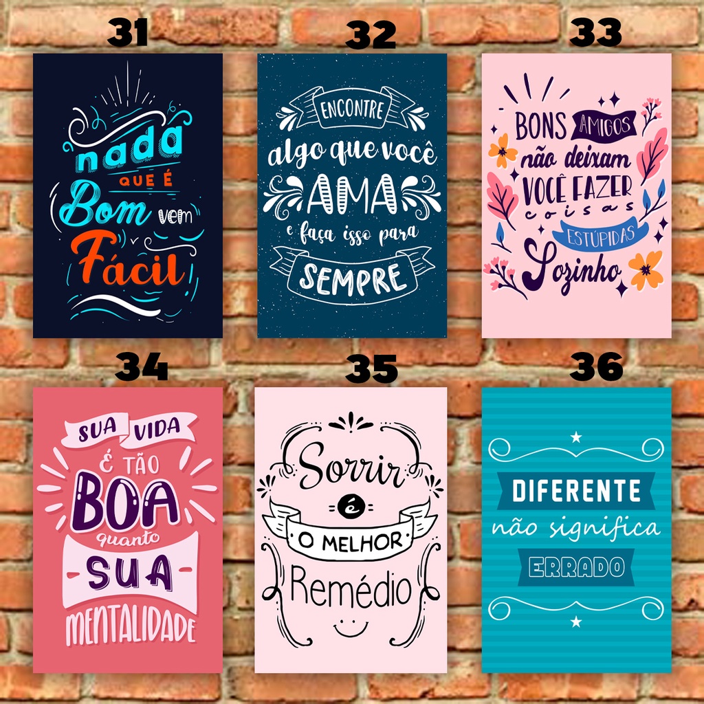 kit 6 Quadro decorativo unidade frases bonitas placa motivacionais ...