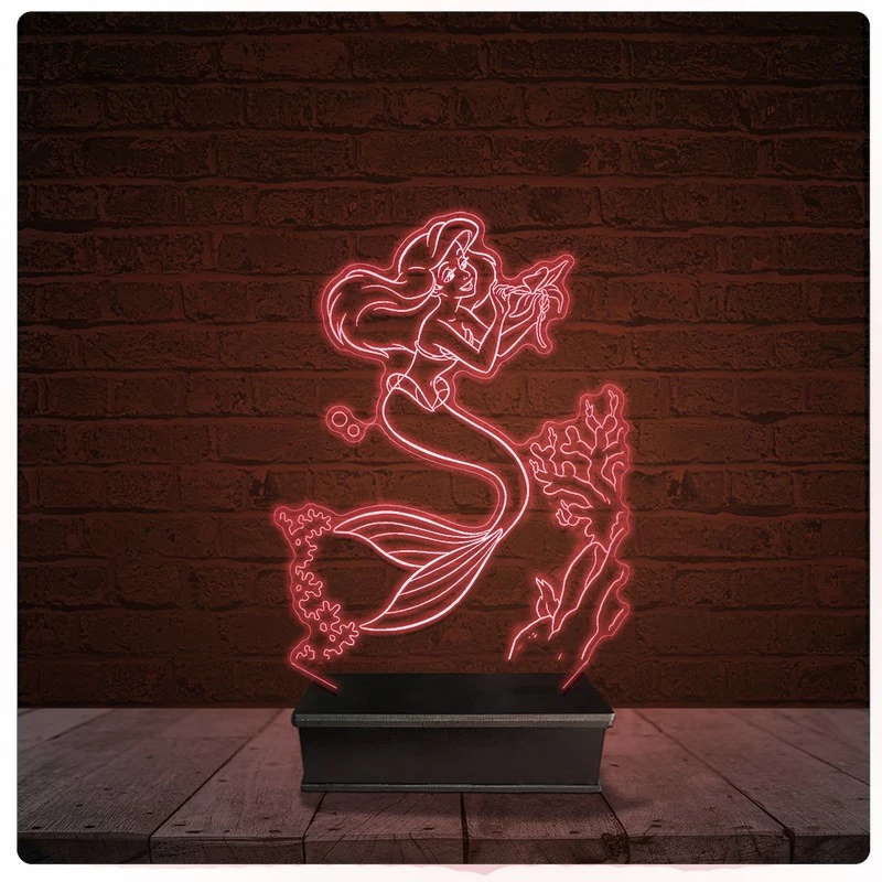 Abajur Luminária Acrílico Led - Ariel Disney Pequena Sereia