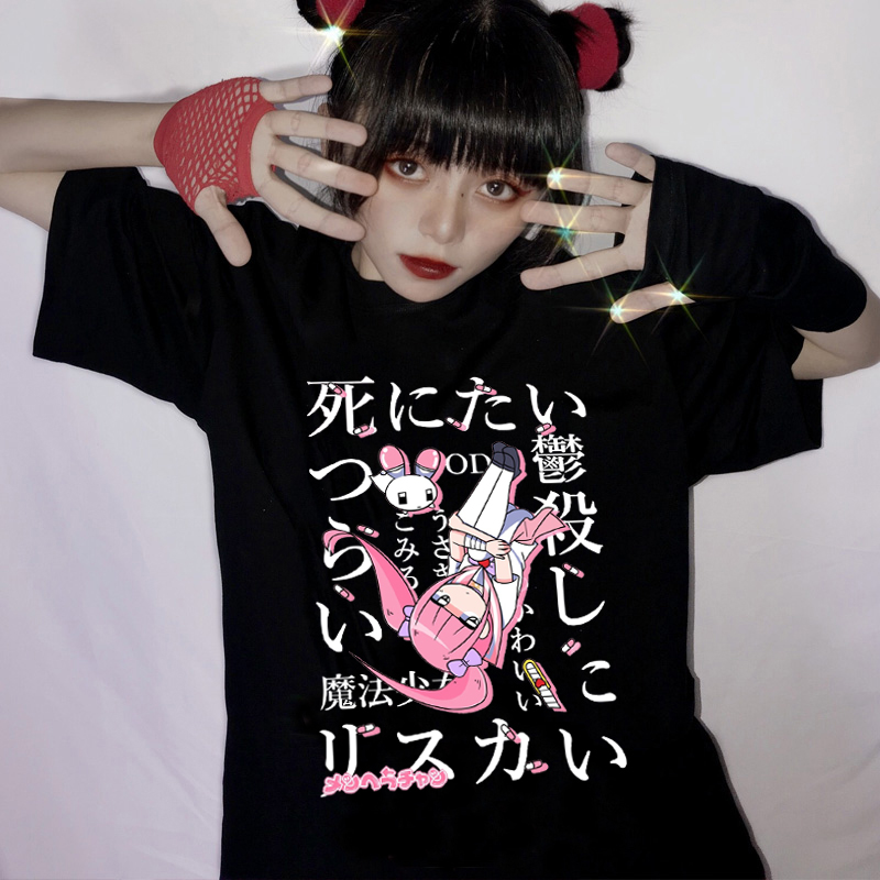 Camiseta E Anime feminina, roupa Harajuku com capa de braço, blusa