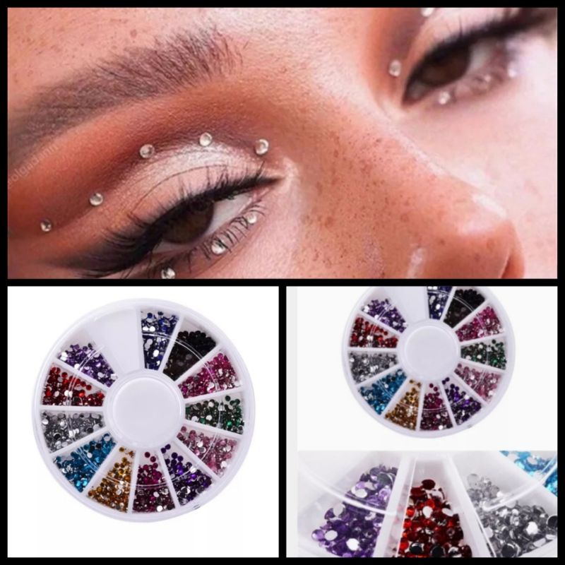 Strass pedrinhas para maquiagem, brilho para os olhos multiuso 12 cores, usar com cola de cílios
