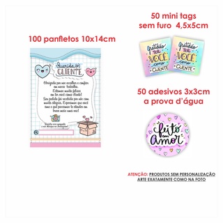 Kit Papelaria Combo Empreendedor Panfletos mimo agradecimento + Mini cartões Tag sem Furo + Adesivos mod 33