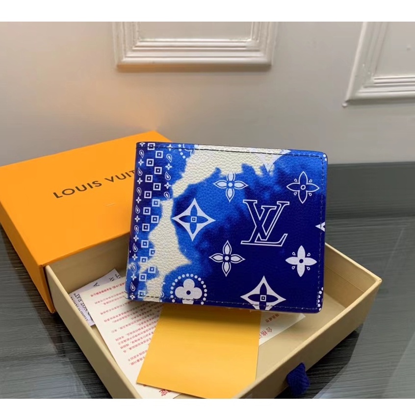 Com caixa] Nova carteira Louis Vuitton, carteira masculina lv carteira azul  tintura - Corre Que Ta Baratinho