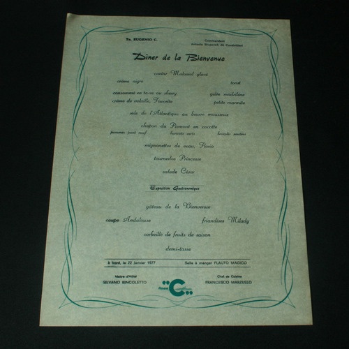 Cardápio Do Transatlântico Eugenio C. Datado De 1977