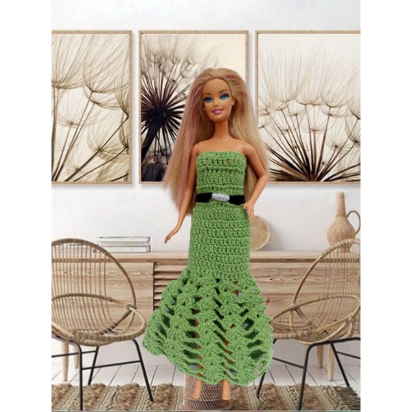 Vestido  Barbie crochet gown, Crochet barbie clothes, Crochet doll pattern