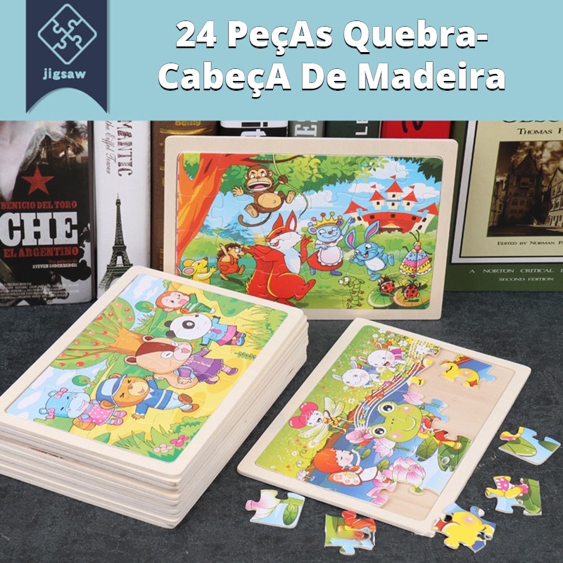 Quebra-cabeça infantil de madeira 24 peças para crianças de 3 a 7 anos ...