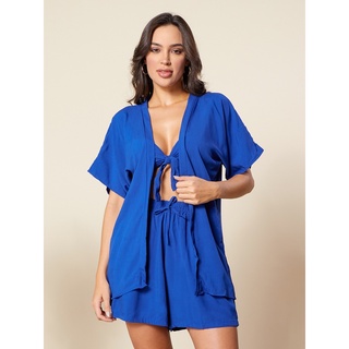Conjunto Feminina (kimono+short+cropped) liso