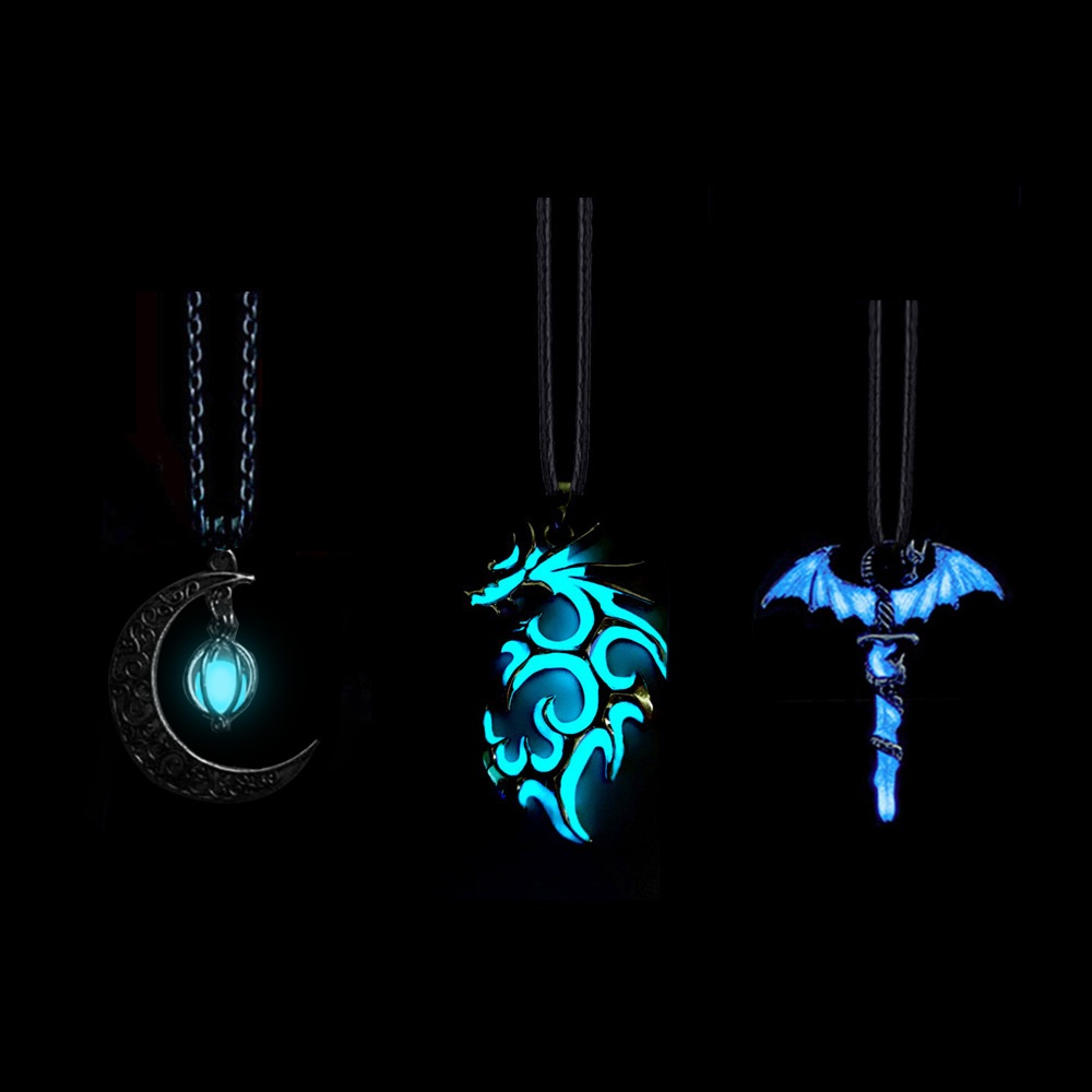 Colar Dragão Luminoso Fluorescência Noturna Brilhante Antiga Banhado A Prata Escuro Para Homens Mulheres Festa Hallowen