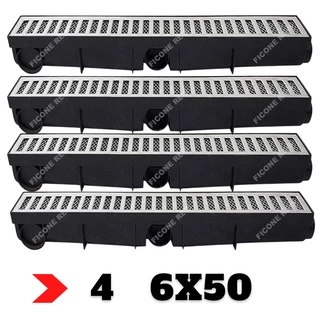 Kit 2 metros Ralo Linear Alumínio 6x50 com Tela Anti Escorpião - Ralo Sifonavel Varanda Quintal Ficone Decor