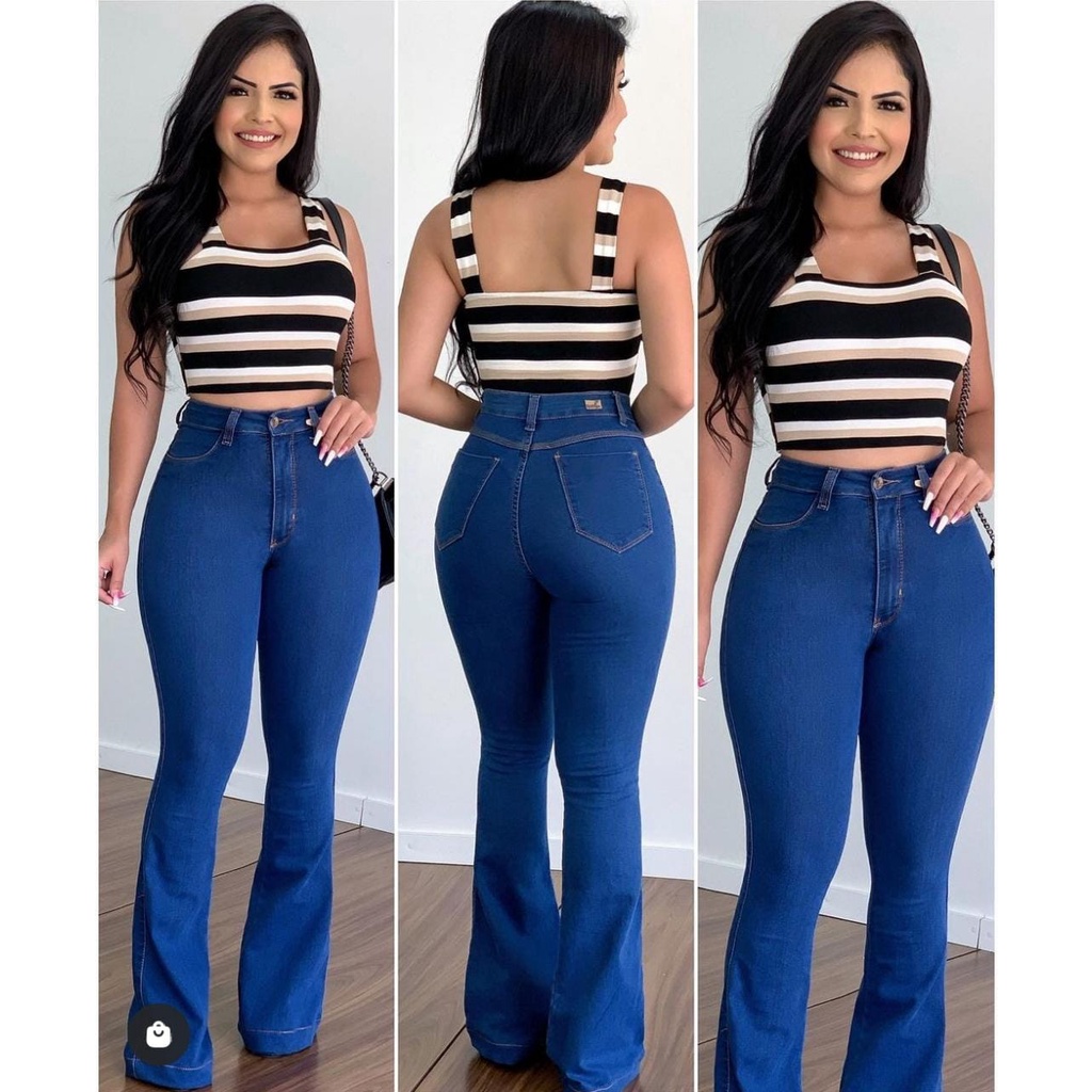 Calça Flare Jeans com Cintura Alta Azul