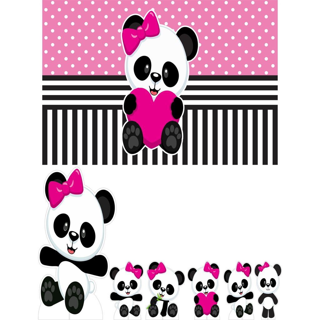 Kit Display De Mesa Festa Infantil Urso Panda (FEMININO) (PINK