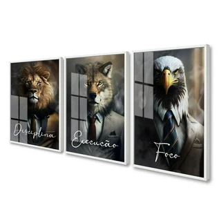 Quadro Decorativo Leão Águia Lobo Motivacional Escritório Sala