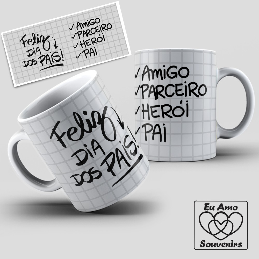 Caneca Personalizada Feliz Dia Dos Pais Pai Caixinha De Presente Branca Shopee Brasil