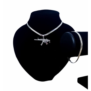 Kit Feminino Metralhadora MP5 Colar E Pulseira Laminada Banhado a Prata 925 (Envio Rápido) lindo