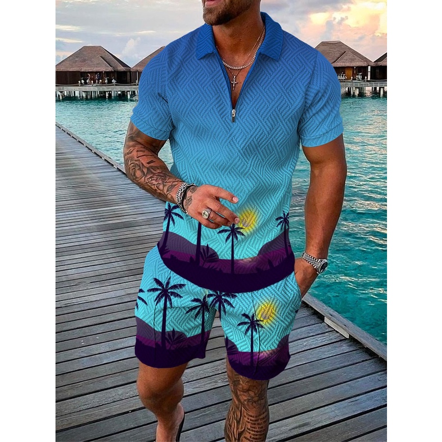 Conjunto de Short e Camisa de Praia da Moda Masculina Com Mangas