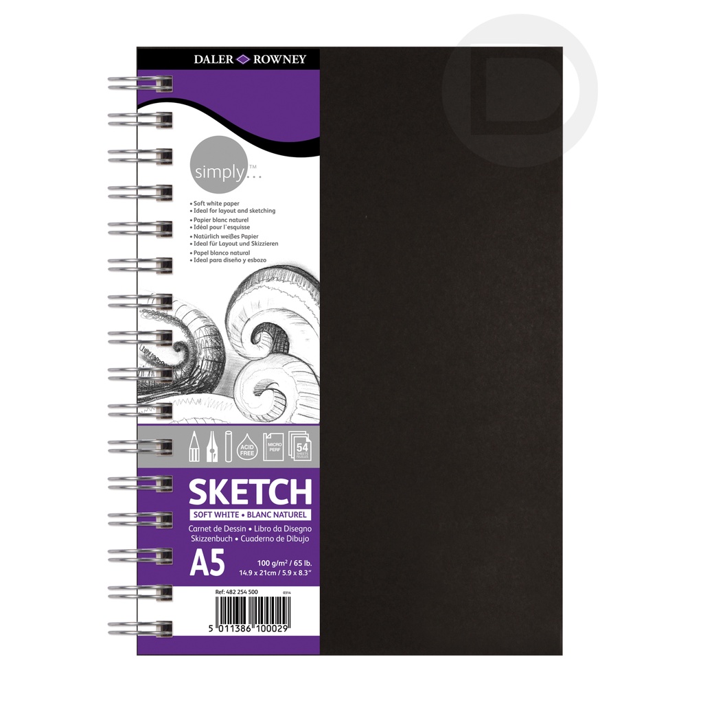 Bloco Espiral Sketchbook Daler Rowney 54 Folhas 100g A5 (14,9cmx21cm)