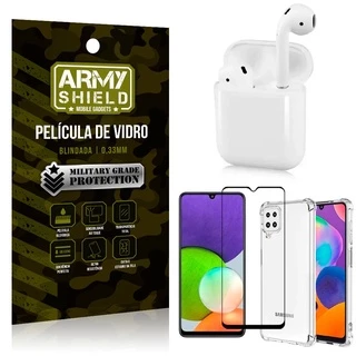 Fone Bluetooth LY-122 Samsung A22 4G + Capinha Anti Impacto + Película 3D - Armyshield