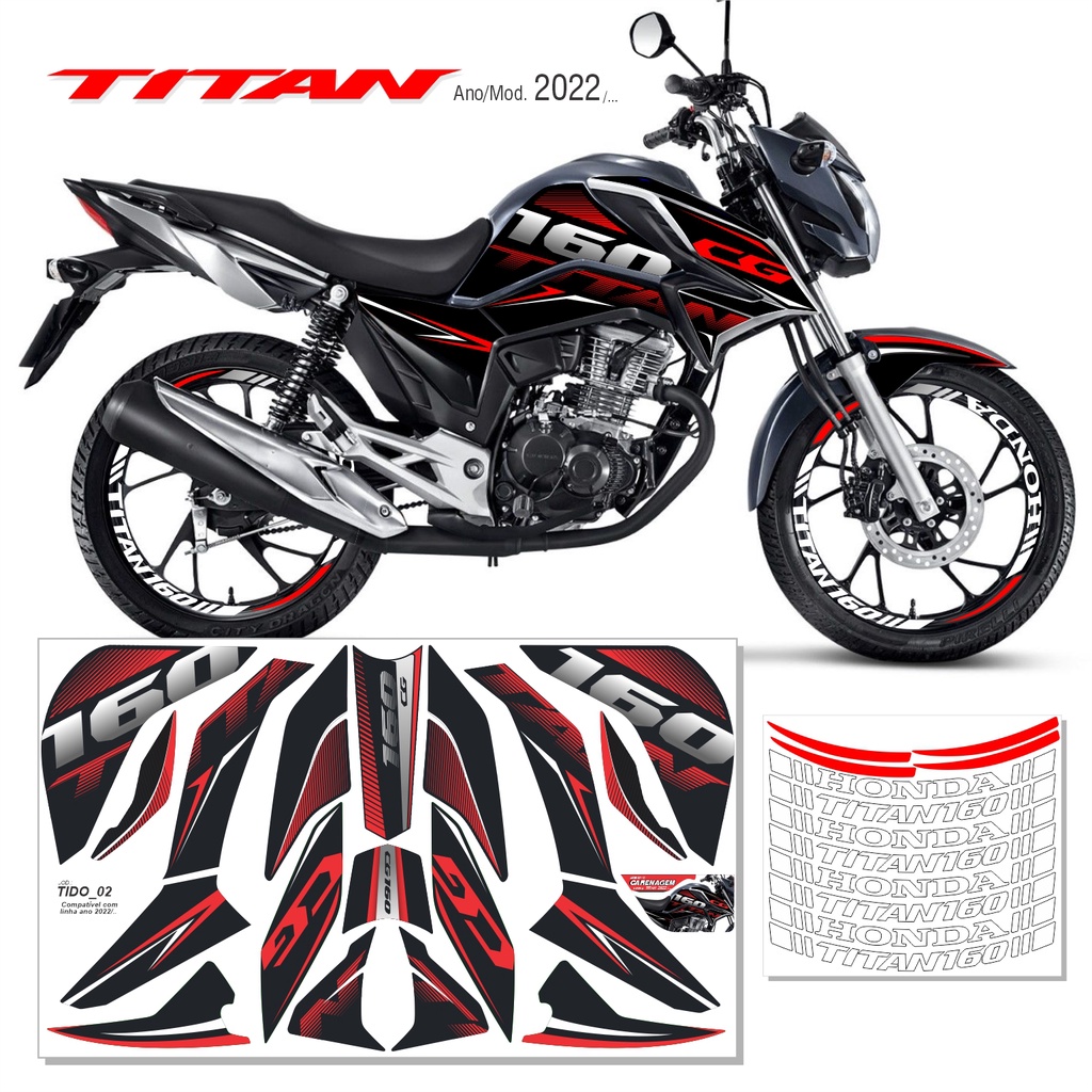 Kit Adesivo Carenagem Moto Honda Cg Titan 160 2022 Vermelho