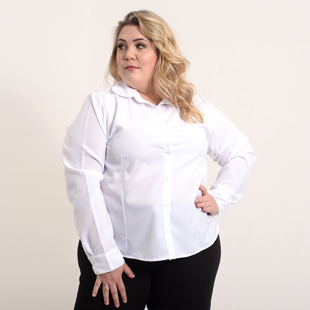 camisete branca camisa social feminina manga longa gabardine passa fácil direto da fábrica imperdível Imperdível
