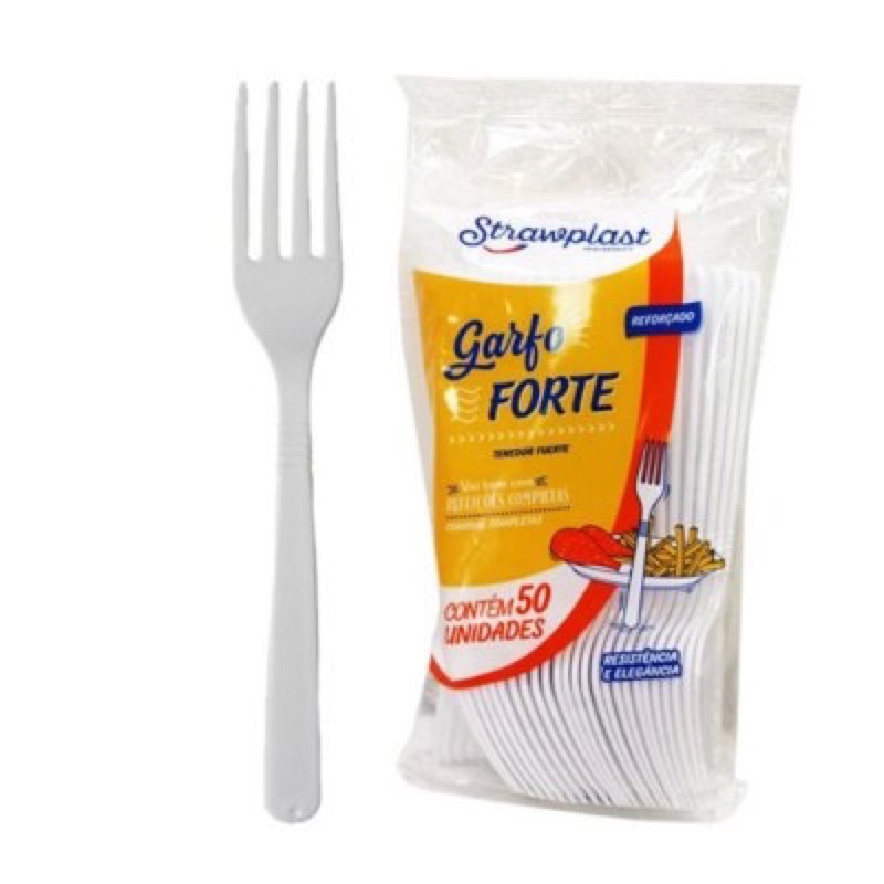 Garfo Plástico Grande C/50 Strawplast Branco