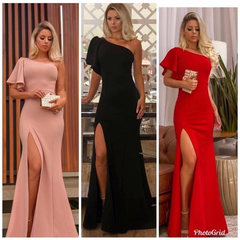 Vestido Feminino Festa de Casamento para Madrinha Formatura Longo Sereia Tecido Crepe Lurex Modelo Uma Manga Só Mula Manca Manga Unica com Bojo Fenda Com E Sem Brilho Rose Pink Barbie Azul Serenity Tifany Lilas Terra Verde Oliva Esmeralda Verão Elegante