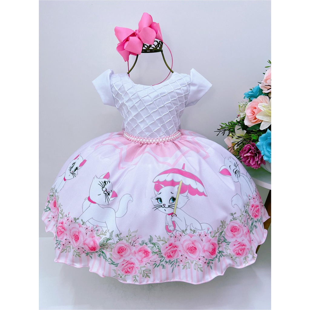 Vestido infantil tema Gata Marie rosa