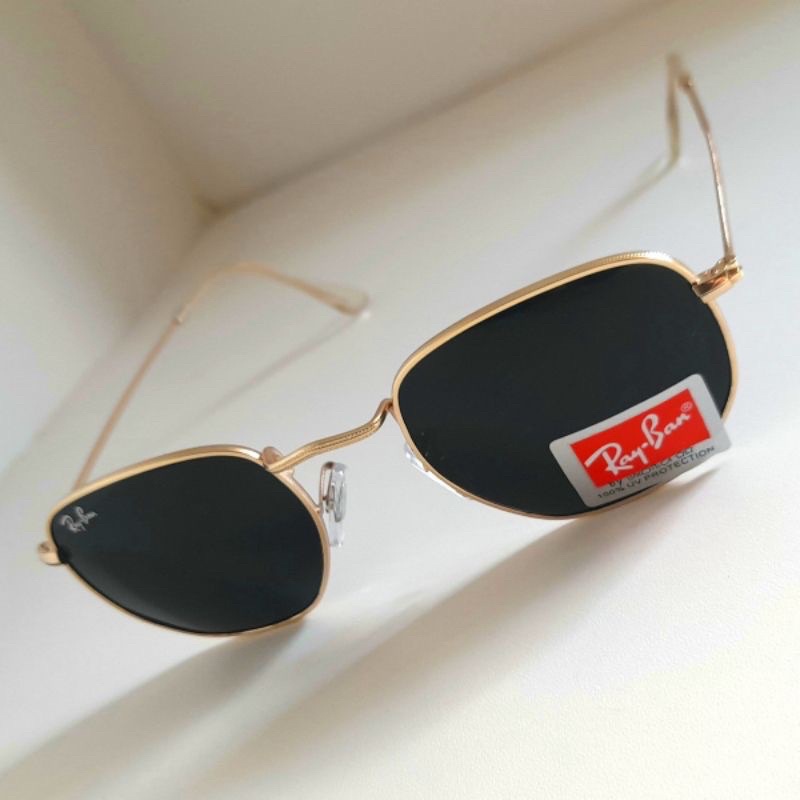 Óculos de Sol pHexagonal Uv400 Feminino Masculino Preto e Dourado Promoção Promoção