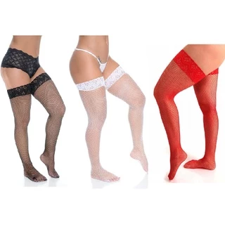 Kit Com 3 Pares De Meias 7/8 Sexy Para Espartilho - Meia Arrastão - Lingerie