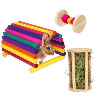 Combo Casa, Porta Feno e Brinquedo Para Mini Coelhos
