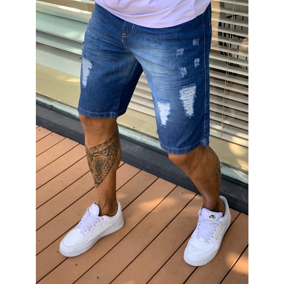 Bermuda Jeans Rasgada Masculina Curta Com Cinto De Corda Sisal Slim linha  premium short masculino jeans