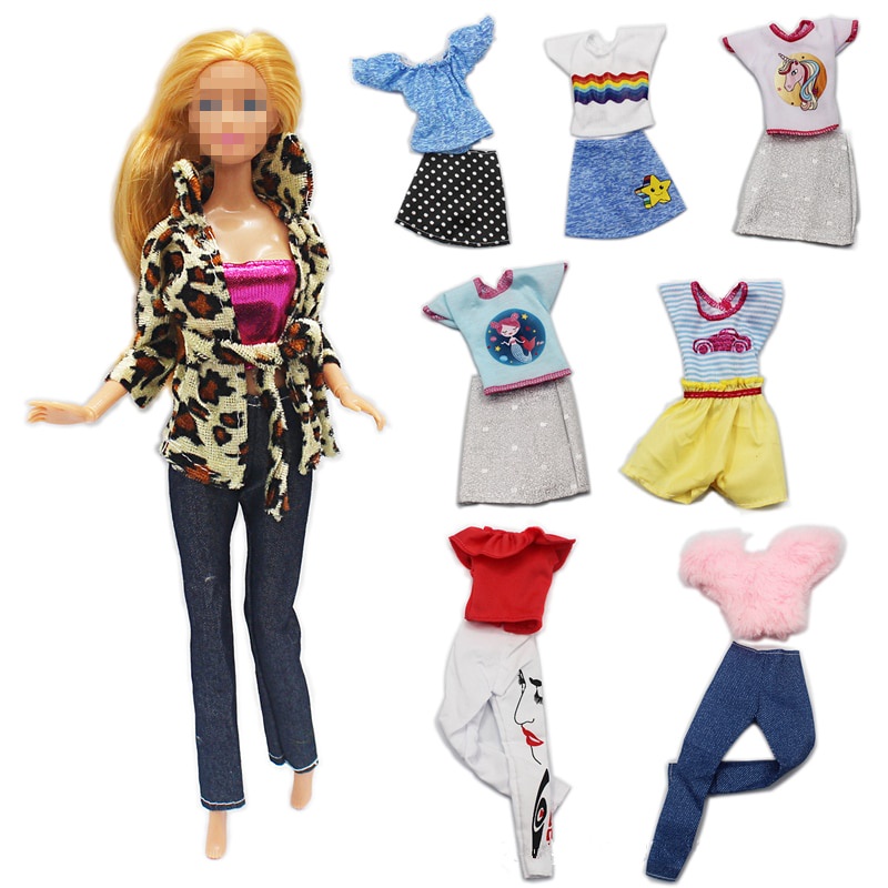 Pink Fashion Clothes For Barbie Doll O-Neck Short Tops White Long Pants  Clothing Outfits For Barbie 1/6 Dolls Accessories Toy