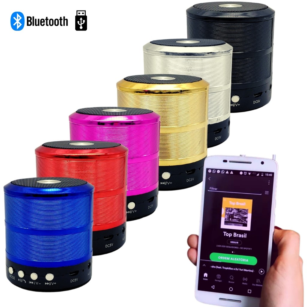 Caixa de Som 887 Mini Caixinha Bluetooth Portatil Usb Sd Fm Bateria Recarregavel Amplificada - Grave Potente